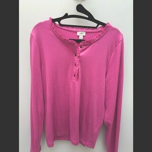 J. Crew Pink Polo Long Sleeve Button Down. Rib Ruffle Collar Henley